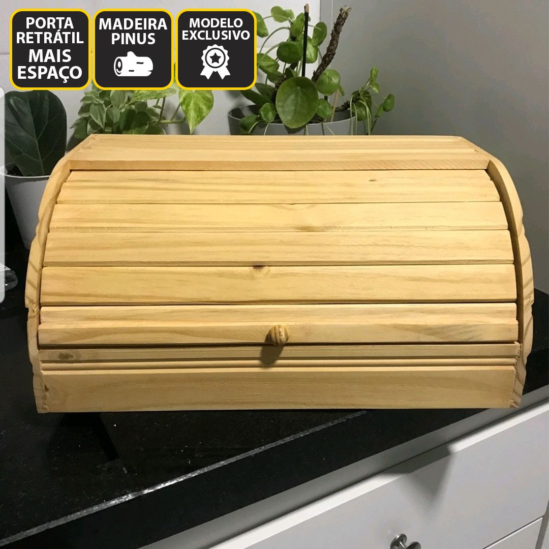 Porta Pão Grande Madeira Porta Basculante Estilo Baú